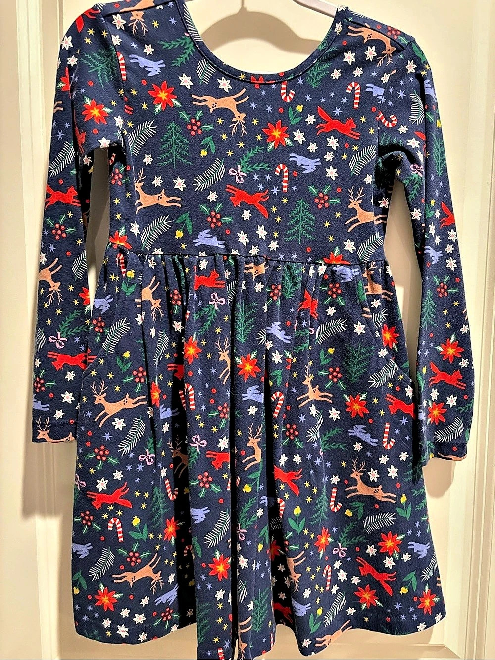 Hanna Andersson Long Sleeve Twirl Dress Holiday Reindeer Girls 110 cm (US 5)